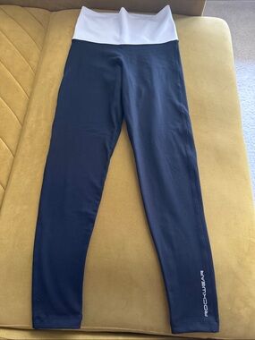 Rockwear Black Leggings with White Foldover Waistband
